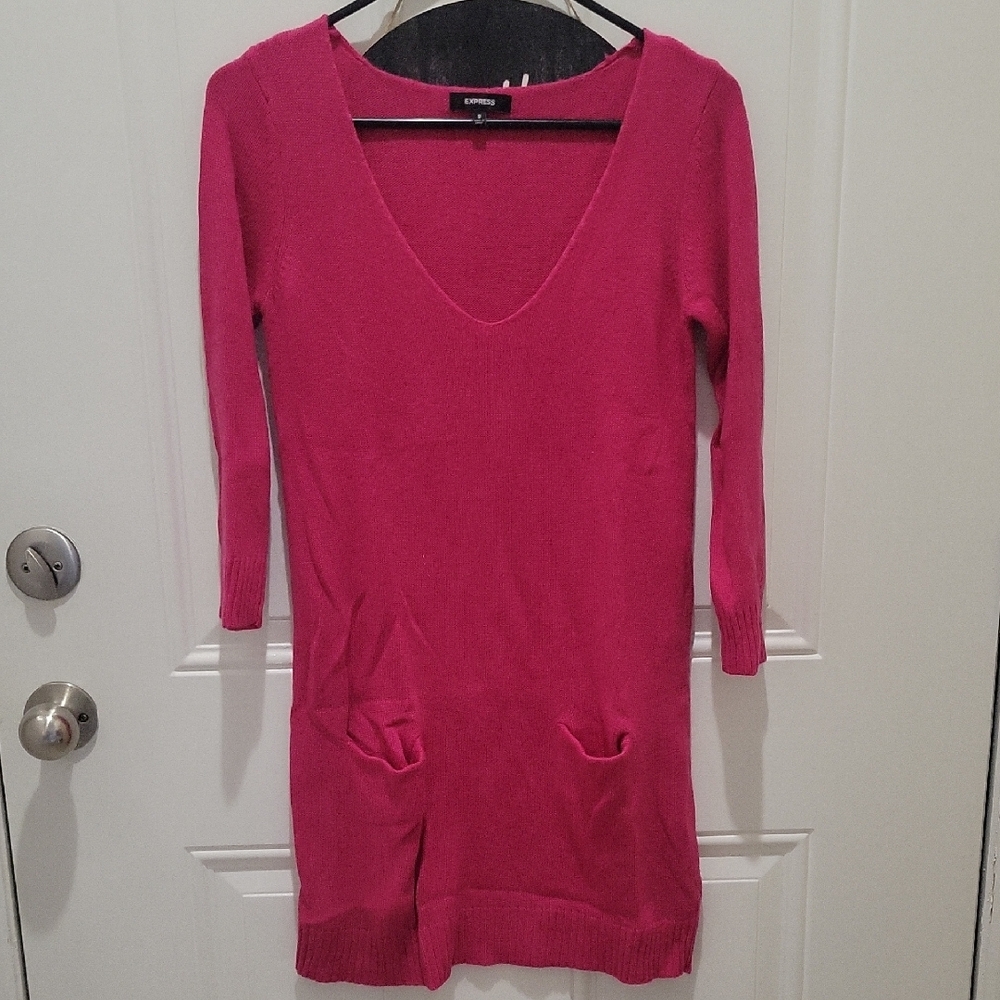 Express Pink V-Neck Long Sleeve Sweater Dress Size Small